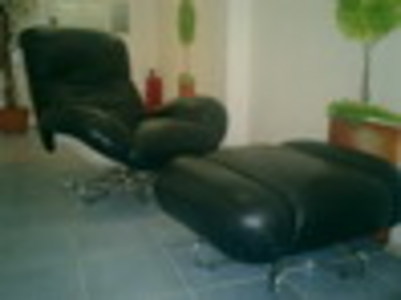 pic BLACK LEATHER RELAX-CHAIR + FOOTSTOOL